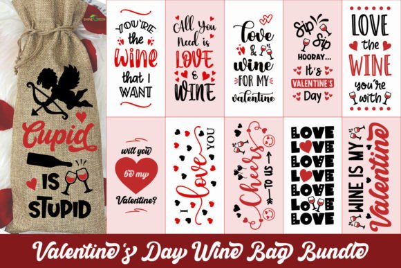 Valentines Day Wine Bag SVG Bundle Quote